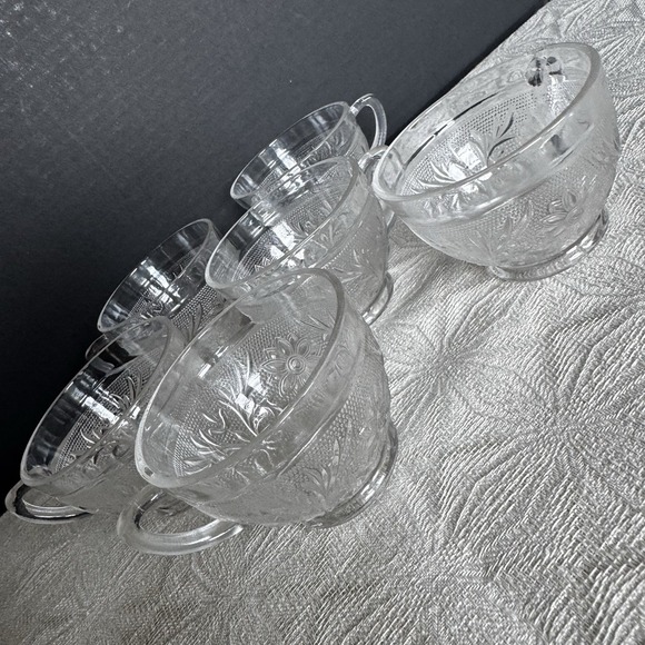 Anchor Hocking Other - Set of 6 Vintage Anchor Hocking Sandwich Clear Depression Glass Floral Cups